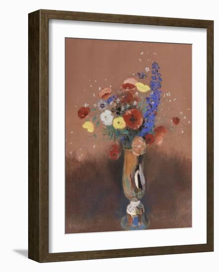 Bouquet de fleurs des champs dans un vase à long col-Odilon Redon-Framed Giclee Print