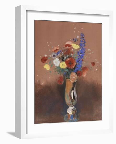 Bouquet de fleurs des champs dans un vase à long col-Odilon Redon-Framed Giclee Print