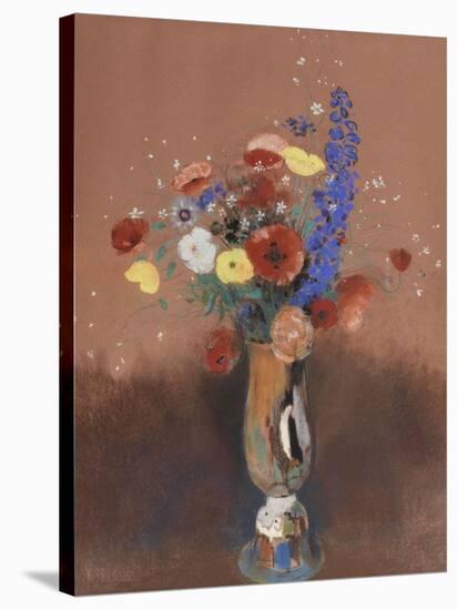 Bouquet de fleurs des champs dans un vase à long col-Odilon Redon-Stretched Canvas