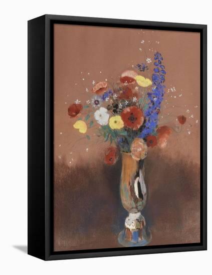 Bouquet de fleurs des champs dans un vase à long col-Odilon Redon-Framed Stretched Canvas