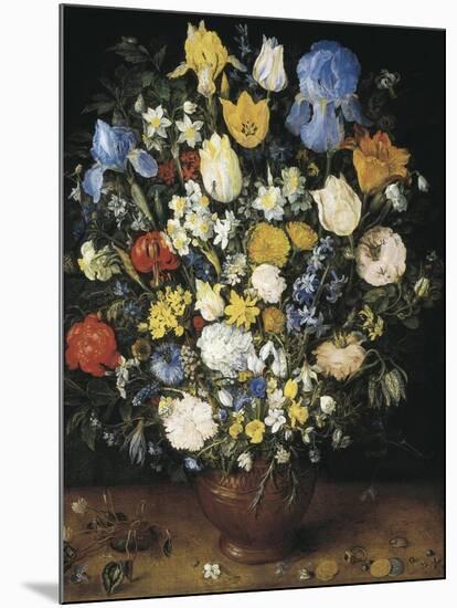 Bouquet in a Clay Vase-Jan Brueghel the Elder-Mounted Art Print