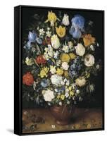 Bouquet in a Clay Vase-Jan Brueghel the Elder-Framed Stretched Canvas