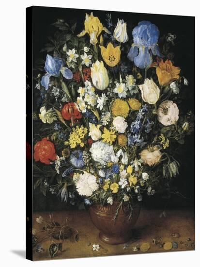 Bouquet in a Clay Vase-Jan Brueghel the Elder-Stretched Canvas