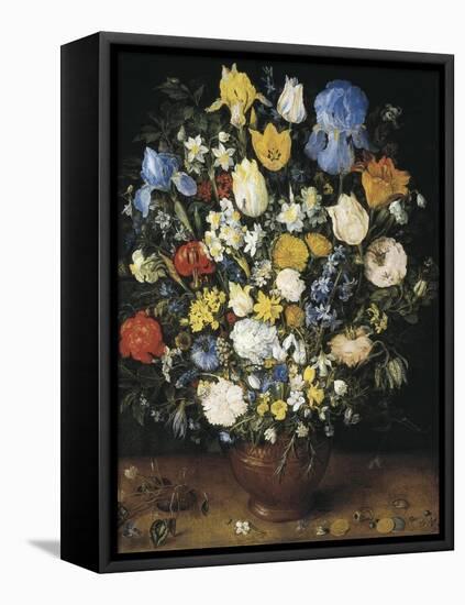 Bouquet in a Clay Vase-Jan Brueghel the Elder-Framed Stretched Canvas