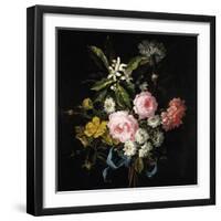 Bouquet of Chamomile, Roses, Orange Blossom and Carnations Tied with a Blue Ribbon-Jean-Baptiste Monnoyer-Framed Giclee Print