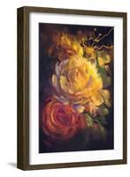 Bouquet of Colorful Roses with Oil Painting Style,Illustration-Tithi Luadthong-Framed Art Print