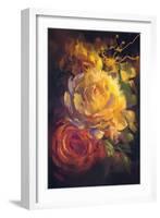 Bouquet of Colorful Roses with Oil Painting Style,Illustration-Tithi Luadthong-Framed Art Print