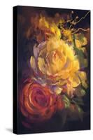 Bouquet of Colorful Roses with Oil Painting Style,Illustration-Tithi Luadthong-Stretched Canvas