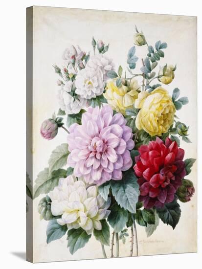 Bouquet of Dahlias and Roses-Camille de Chantereine-Stretched Canvas