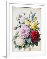 Bouquet of Dahlias and Roses-Camille de Chantereine-Framed Giclee Print