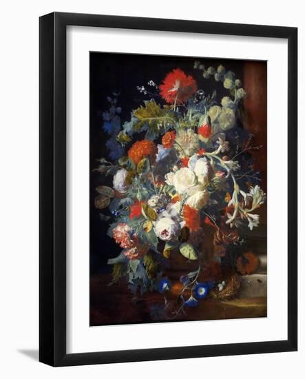 Bouquet of Flowers at a Column - Jan Van Huysum (1682-1749). Oil on Wood, First Half of the 18Th Ce-Jan van Huysum-Framed Giclee Print