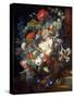 Bouquet of Flowers at a Column - Jan Van Huysum (1682-1749). Oil on Wood, First Half of the 18Th Ce-Jan van Huysum-Stretched Canvas