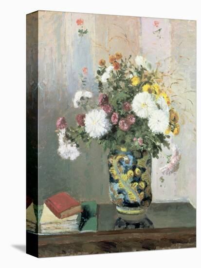 Bouquet of Flowers, Chrysanthemums in a Chinese Vase-Camille Pissarro-Stretched Canvas