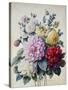 Bouquet of Flowers, Dahlias and Roses, Published C.1830-40 (Stipple Hand Coloured)-Camille de Chantereine-Stretched Canvas