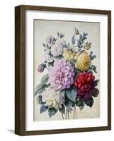 Bouquet of Flowers, Dahlias and Roses, Published C.1830-40 (Stipple Hand Coloured)-Camille de Chantereine-Framed Giclee Print