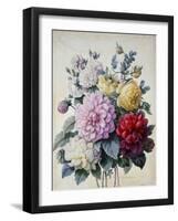 Bouquet of Flowers, Dahlias and Roses, Published C.1830-40 (Stipple Hand Coloured)-Camille de Chantereine-Framed Giclee Print