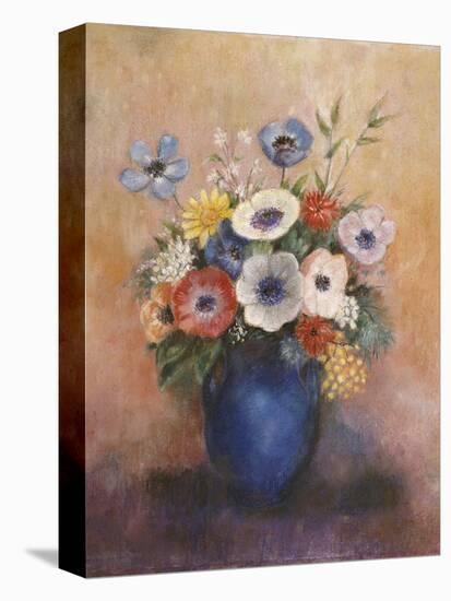 Bouquet of Flowers in a Blue Vase-Odilon Redon-Stretched Canvas