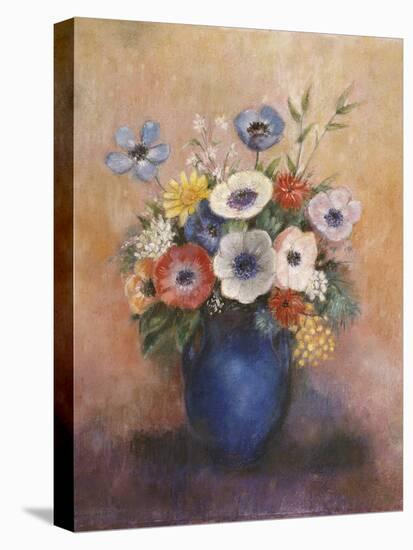 Bouquet of Flowers in a Blue Vase-Odilon Redon-Stretched Canvas