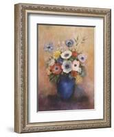 Bouquet of Flowers in a Blue Vase-Odilon Redon-Framed Giclee Print