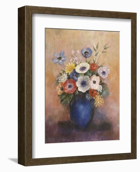 Bouquet of Flowers in a Blue Vase-Odilon Redon-Framed Premium Giclee Print