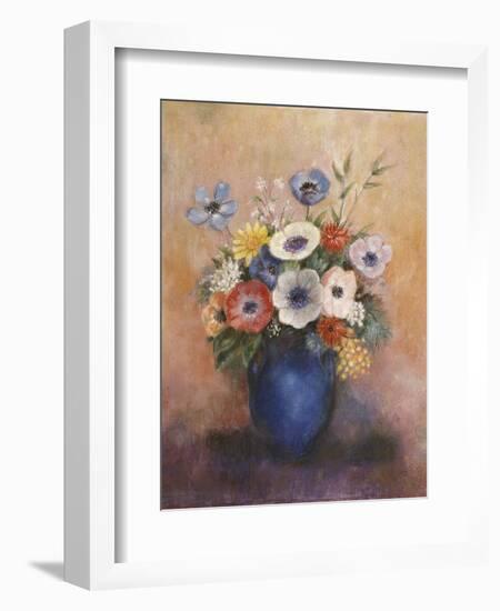 Bouquet of Flowers in a Blue Vase-Odilon Redon-Framed Premium Giclee Print