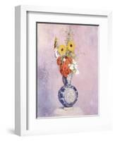 Bouquet of Flowers in a Blue Vase-Odilon Redon-Framed Giclee Print