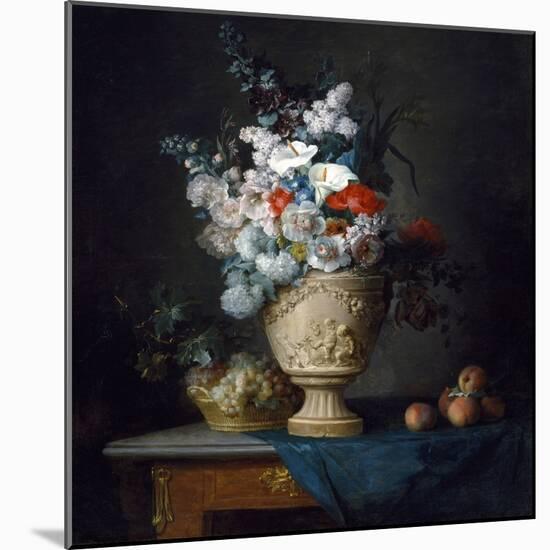 Bouquet of Flowers in a Terracotta Vase with Peaches and Grapes, 1776 (Oil on Canvas)-Anne Vallayer-coster-Mounted Giclee Print
