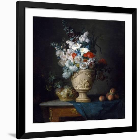 Bouquet of Flowers in a Terracotta Vase with Peaches and Grapes, 1776 (Oil on Canvas)-Anne Vallayer-coster-Framed Giclee Print