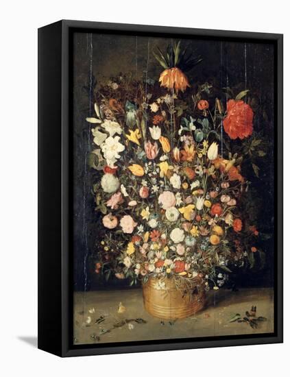 Bouquet of Flowers in a Wooden Vase, 1603-Jan Brueghel the Elder-Framed Stretched Canvas