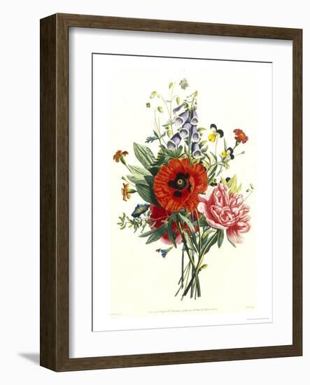 Bouquet of Foxglove, Poppy and Peonie-Jean Louis Prevost-Framed Giclee Print