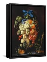 Bouquet of Fruit with Eucharistic Symbols on a Ledge Below-Cornelis de Heem-Framed Stretched Canvas