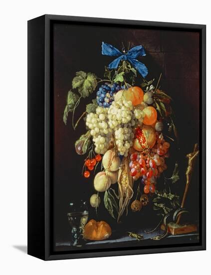 Bouquet of Fruit with Eucharistic Symbols on a Ledge Below-Cornelis de Heem-Framed Stretched Canvas