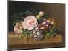 Bouquet of Pink Camellias and Primula on Marble Ledge-Johan Laurentz Jensen-Mounted Premium Giclee Print