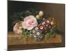 Bouquet of Pink Camellias and Primula on Marble Ledge-Johan Laurentz Jensen-Mounted Giclee Print