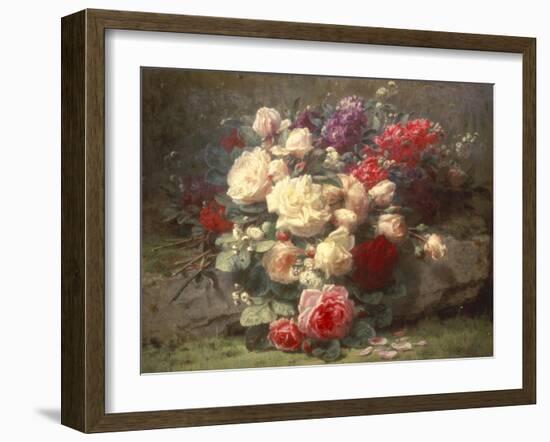 Bouquet of Pink Roses and Scented Stocks-Jean Baptiste Claude Robie-Framed Giclee Print