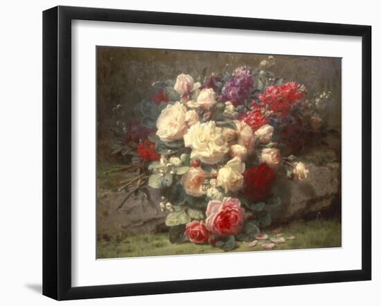 Bouquet of Pink Roses and Scented Stocks-Jean Baptiste Claude Robie-Framed Giclee Print