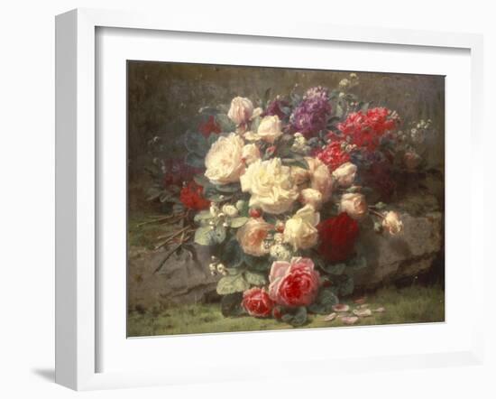 Bouquet of Pink Roses and Scented Stocks-Jean Baptiste Claude Robie-Framed Giclee Print