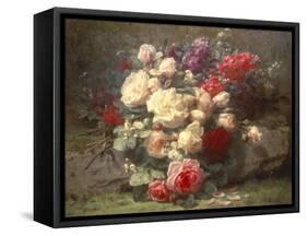 Bouquet of Pink Roses and Scented Stocks-Jean Baptiste Claude Robie-Framed Stretched Canvas