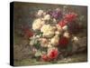 Bouquet of Pink Roses and Scented Stocks-Jean Baptiste Claude Robie-Stretched Canvas