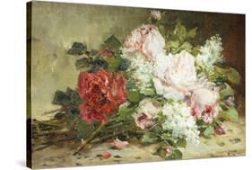 Bouquet of Roses and Lilac-Dominique-Hubert Rozier-Stretched Canvas