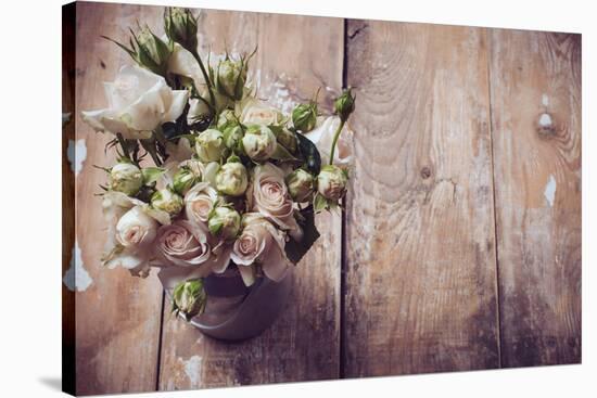 Bouquet of Roses in Metal Pot-manera-Stretched Canvas