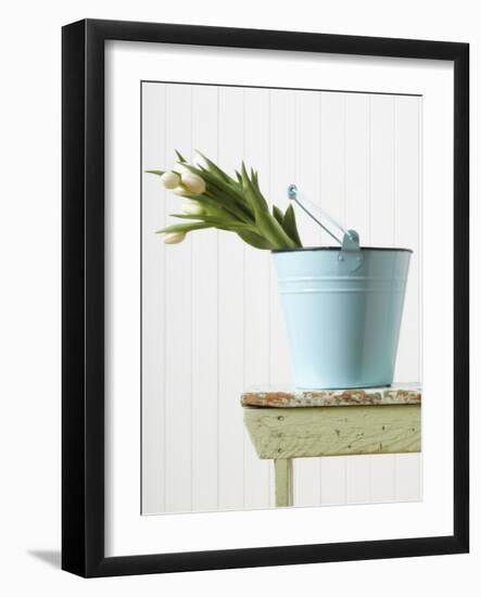 Bouquet of White Tulips in Bucket-null-Framed Photographic Print