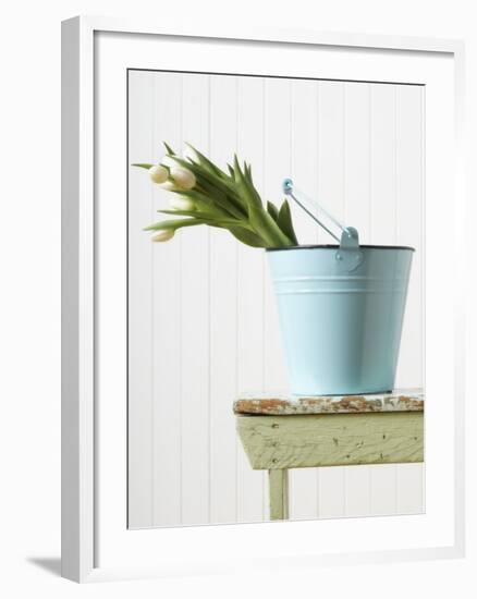 Bouquet of White Tulips in Bucket-null-Framed Photographic Print