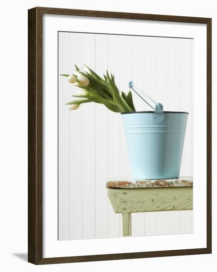 Bouquet of White Tulips in Bucket-null-Framed Photographic Print