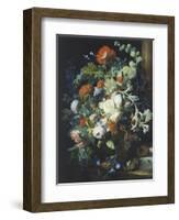 Bouquets of Flowers on a Black Background-Jan van Huysum-Framed Giclee Print