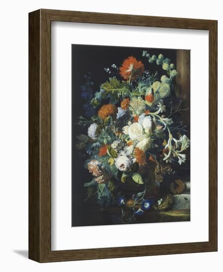 Bouquets of Flowers on a Black Background-Jan van Huysum-Framed Giclee Print