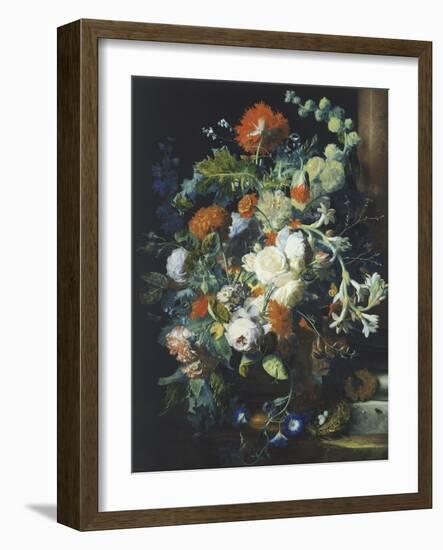 Bouquets of Flowers on a Black Background-Jan van Huysum-Framed Giclee Print