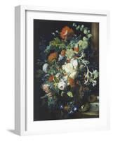 Bouquets of Flowers on a Black Background-Jan van Huysum-Framed Giclee Print