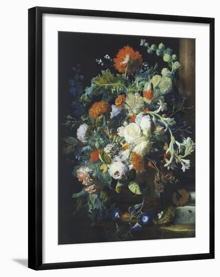 Bouquets of Flowers on a Black Background-Jan van Huysum-Framed Giclee Print