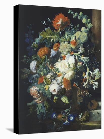 Bouquets of Flowers on a Black Background-Jan van Huysum-Stretched Canvas